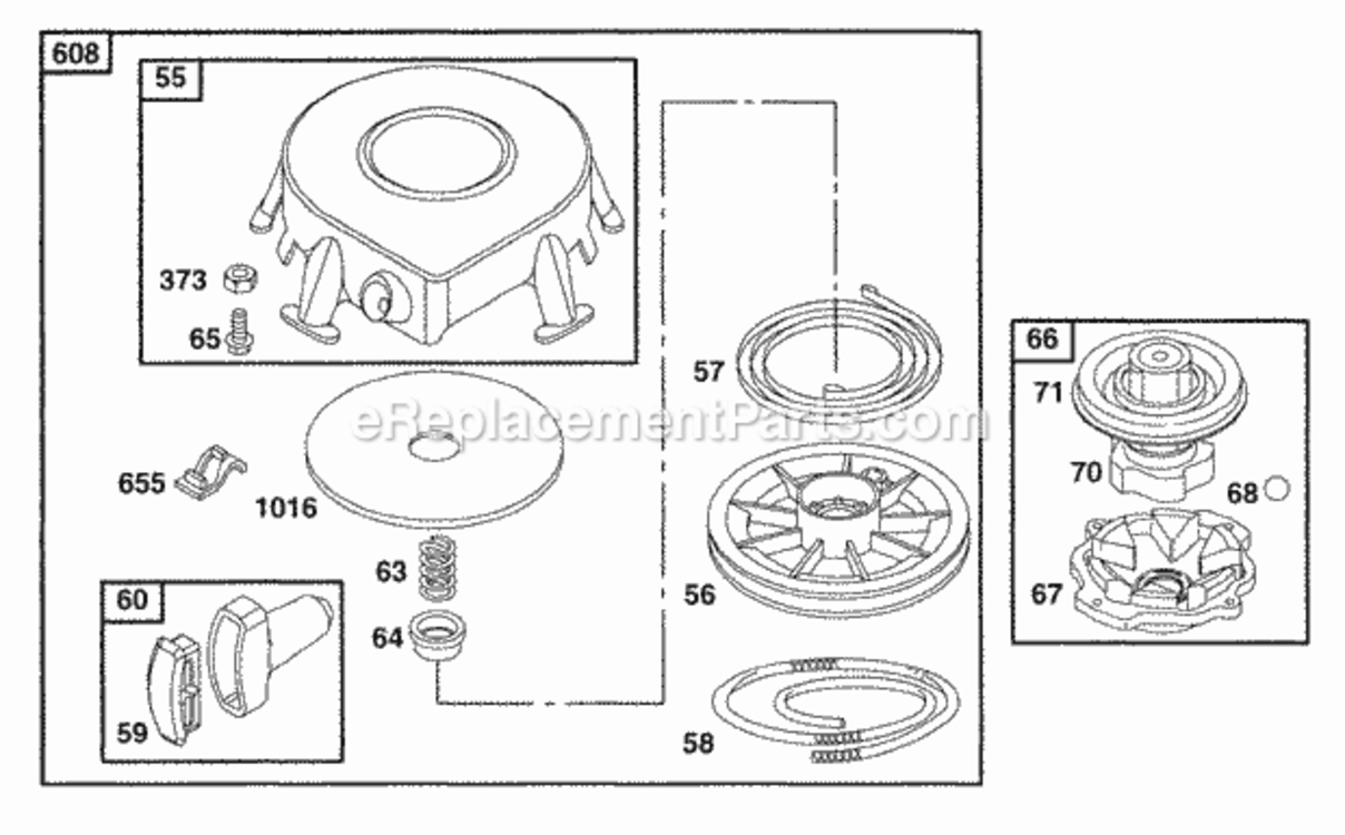 Rewind_Assy Diagram and Parts List for 19B412-0123-01  Briggs and Stratton Engine